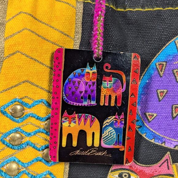 Laurel Burch Fantastic Feline Totem Canvas Medium Sized Tote Shoulder Bag - Picture 4 of 15